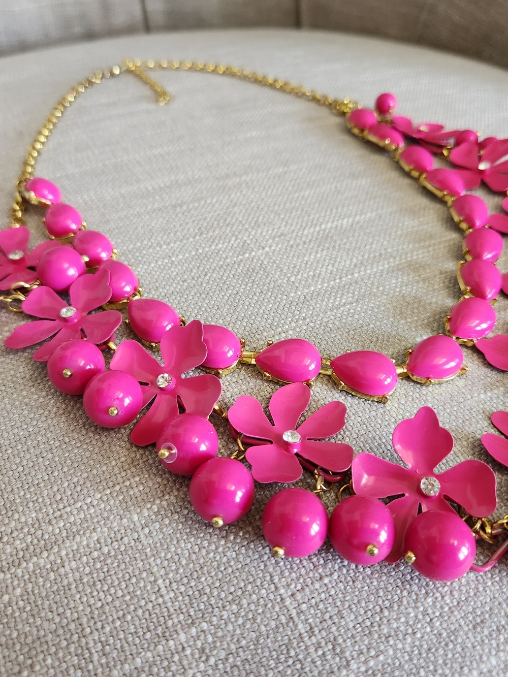Gold-Tone Pink Floral Statement Necklace - Women Jewelry